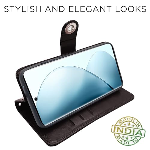 Image of Pikkme Vivo V29 / V29 Pro 5G Flip Cover Leather Finish | Inside TPU with Card Pockets | Wallet Stand and Shock Proof | Complete Protection Button Flip Case (Coffee)