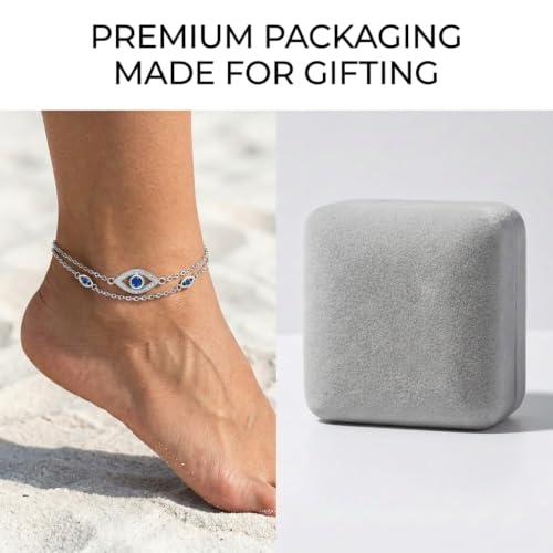 Image of Evil Eye Anklet Sterling Silver Infinity Lotus Flower Evil Eye Anklets for Women Ankle Bracelets Turkish Blue Eyes Protection Chain Jewelry