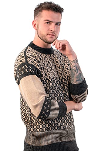 Crewneck Alpaca Sweater for Men “Himalaya” - Alpaca Pullover - Bicolor Jumper for Winter3