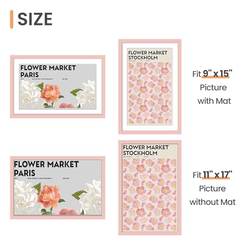 Image of upsimples 11x17 Picture Frame, Display Pictures 9x15 with Mat or 11 x 17 Without, Wall Hanging Poster Frames, Pink, 1 Pack