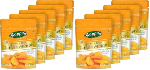 Image of Happilo Premium Dried Turkish Apricots 200 grams each (Pack of 10), Jumbo Size Seedless, Juicy and Tangy Dehydrated Fruits