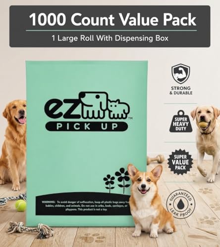 Image of EZ Pick Up 1000 Count Dog Waste Poop Bags, Unscented Single Roll, Heavy Duty, Improved Thickness (Green - 1000ct)