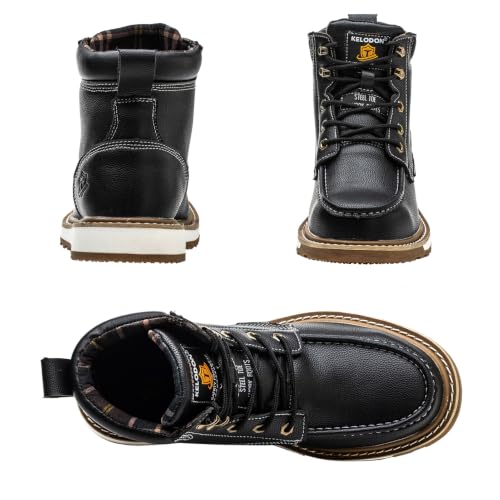 Image of KELODON Waterproof Steel Toe Boots For Men-6 inch Leather Moc Toe Work Boots Mens Steel Toe Shoes Indestructible Non Slip Resistant Construction Safety Boot