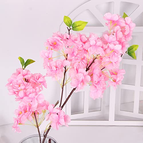 2Pcs Artificial Sakura Cherry Blossom Flower Table Party Decorations Silk Fake Flowers Pink Cherry Fake Plants Arrangement For Diy Garden Home Wedding Party Decor (Dark Pink) #TOP6