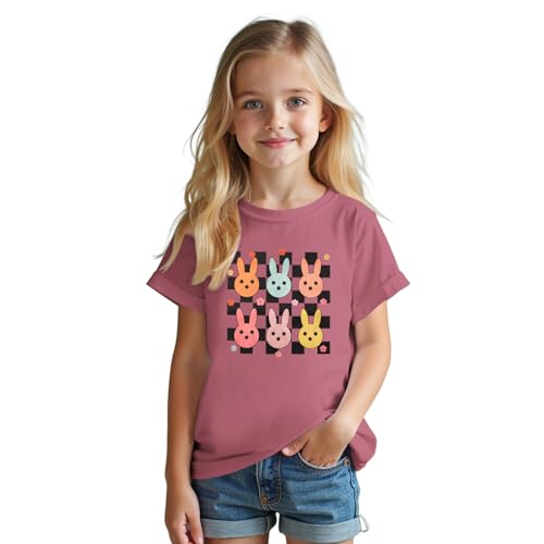 Image of SOFEON Kids Girls Easter Shirt Cute Bunny Graphic T-Shirt Funny Rabbit Flower Short Sleeve Tees Happy Easter Gift Tops
