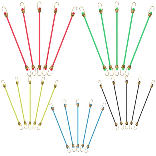 12 PCS Small Bungee Cords with Hooks 10 Inch Short Elastic Bungee Cords Mini Adjustable Heavy Duty Bungees Cord with Hooks for Bicycle Luggage Camping Tools Outdoor Tent Tarpaulin Cargo Accessory