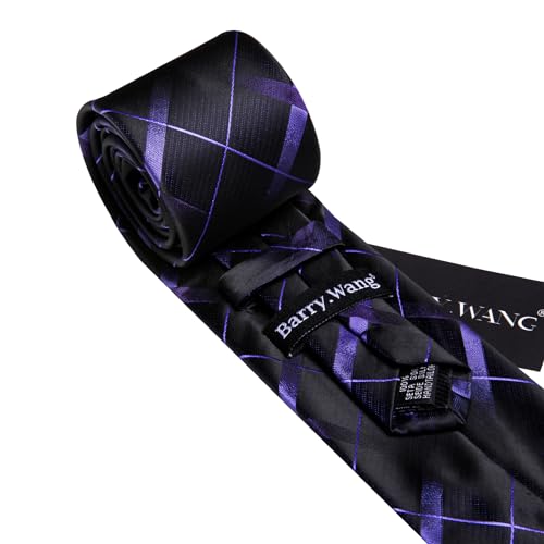 Image of Barry.Wang Mens Tie Set Plaid Check Neckties Formal Business Wedding Luxury Pocket Square Cufflinks