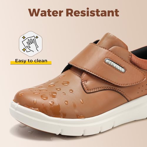 FitVille Diabetic Shoes for Men Extra Wide Comfortable Leather Walking Shoes Hook & Loop Orthopedic Dress Sneakers for Edema and Swollen Feet (X-Wide 10, Marmalade) — view 6