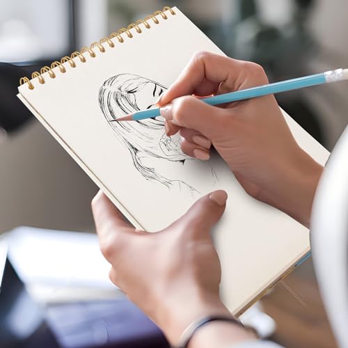 دفتر رسم A4، دفتر رسم بسلك حلزوني علوي، عبوة واحدة من 60 ورقة (68 باوند/100 غرام لكل متر مربع)، دفتر رسم فني خالٍ من الاحماض ورق للرسم الفني والرسم والكتابة للفنانين المبتدئين (نجوم)