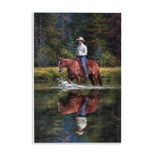 Cowboy Horse Wild West River, 10 x 15 Inch Mounted Print on Wall Plaque