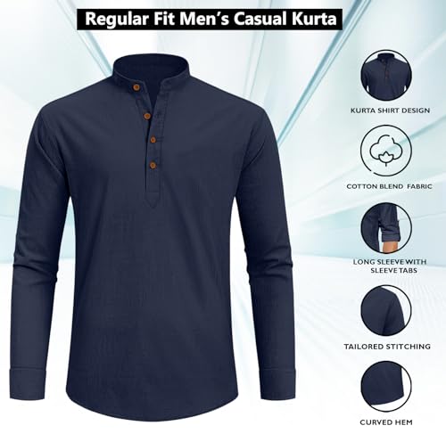 Image of Zombom Men's Cotton Blend Solid Full Sleeve Short Kurta Shirt with Mandarin Collar