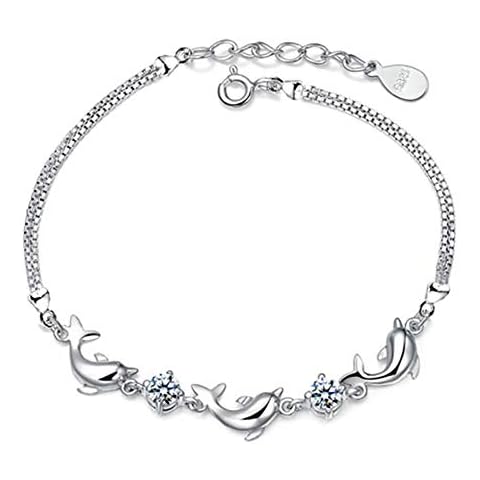 Mixiu Euro Women Girls Bracelets, 925 Sterling Silver CZ Cubic Zirconia Amethyst Dolphin Love Bracelets Jewellery Gift For Girls (White) Cover