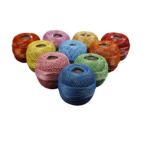 RSP Quality bit® Embroidery Material Metallic Crochet Mercer Cotton Thread Yarn for Knitting and Craft Making 10 Ball (Multicolor) 2
