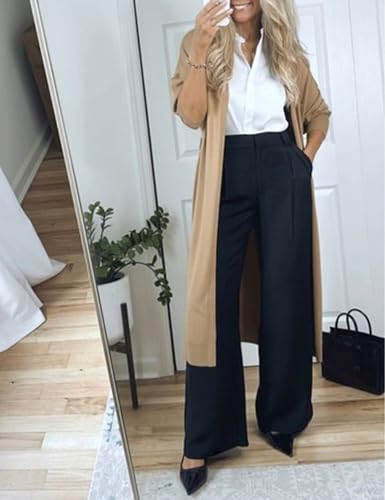 Narcissus Wide Leg Pants Trousers Pants for Women with Belt Loops Work Pants Women High Waisted Slacks for Office Wear2