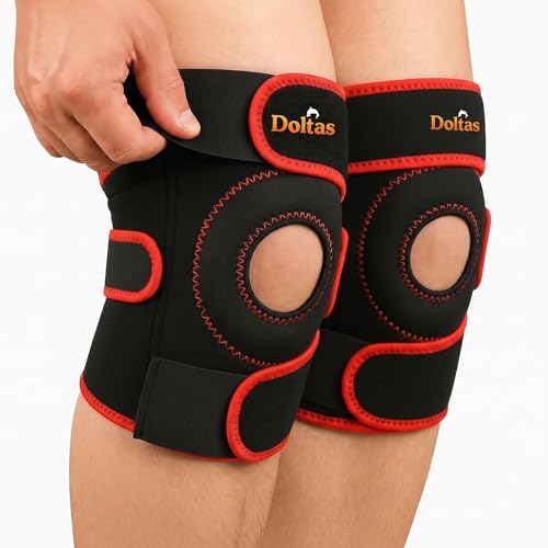Image of DOLTAS Knee Brace Pair Red - Open Pateela Knee Support for Gym, Running, Arthritis, Joint Pain & Injury Recovery Men & Women| Stabilizes Kneecap & Relieves Knee Pain (2 Pcs)
