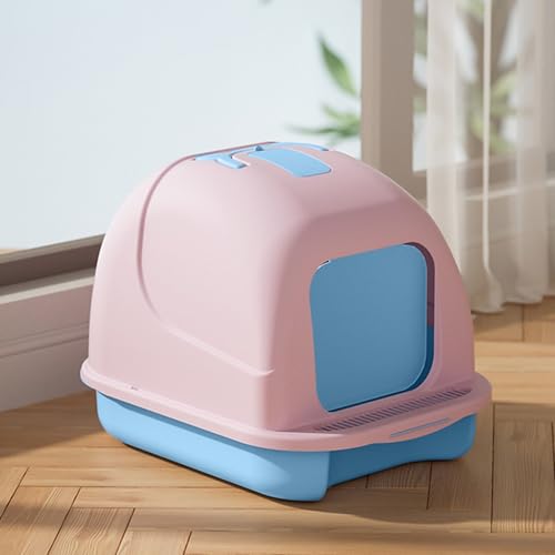 PAPABA Enclosed Cat Litter Box with Lid - Large Odor Control Litter Pan with Scoop, Splash Proof & Dust Prevention Design, Spacious Interior for All Cats Pink