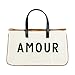 Santa Barbara Design Studio Tote Bag Wedding Collection Black and White 100% Cotton Canvas with Genuine Leather Handles, Large, Amour