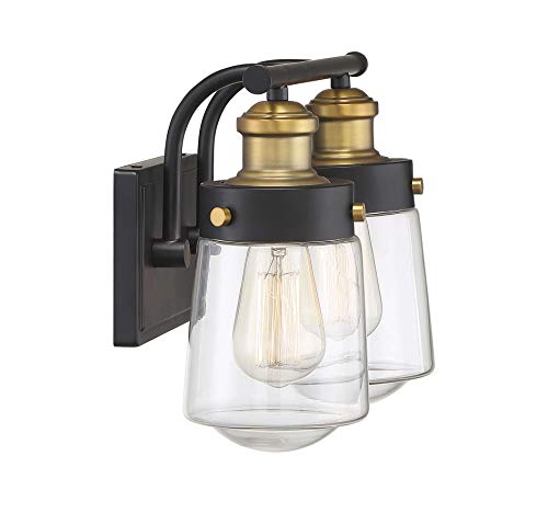 Savoy House 8-2069-2-51 Macauley Vintage Black With Warm Brass 2-Light Bathroom Vanity Light (15" W X 10" H) #TOP4
