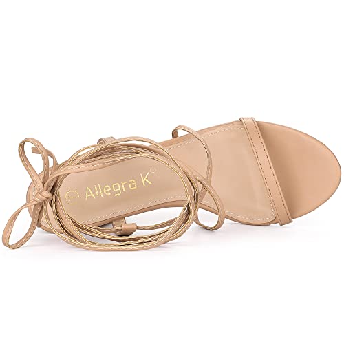 Allegra K Women's Strappy One Strap Lace Up Chunky Nude Heels Sandals 6 M US