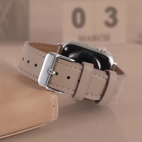 Genuine Leather Band Compatible with Apple Watch Bands for Women Men 49mm 46mm 45mm 44mm 42mm 41mm 40mm 38mm, Soft Leather Replacement Strap for iWatch Ultra/SE/Series 11 10 9 8 7 6 5 4 3 2 1
