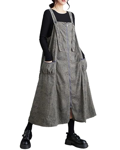 Image of ellazhu Women's Dress Coat Strap Shoulder Zipper Two Side Pockets Flowy Hem Solid Color Loose Oversize GZ279