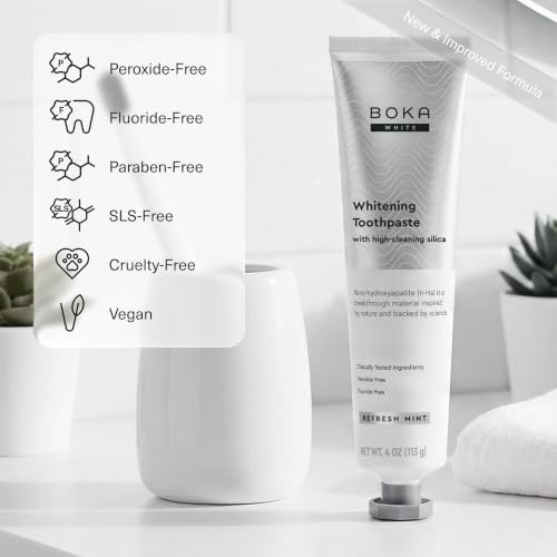 Image of Boka Toothpaste - Fluoride Free Toothpaste, Nano Hydroxyapatite Toothpaste | Appropriate for Sensitive Teeth - Adult Oral Care - Clinically Tested - Whitening - 3.4 Oz