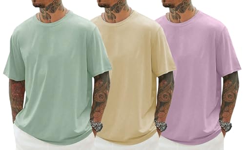 Image of RodZen Oversized Baggy Fit Half Sleeves Round Neck Solid Cotton Blend Combo T-Shirt for Men (Pack of 3)