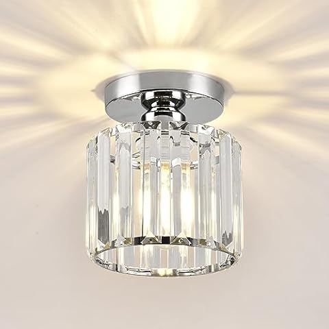 ZtuoYong Semi Flush Mount Ceiling Light, Crystal Ceiling Light Silver Crystal Chandelier for Kitchen Hallway Entrance Balcony Dining Rooms Living Rooms Bar Cover