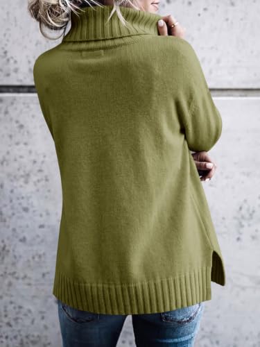 Image of FISACE Womens Oversized Turtleneck Pullover Sweater Cable Knit Sweater Tops | Long Sleeve,Slouchy,Fall,Winter,Lightweight,Loose,Trendy,Casual,Sexy