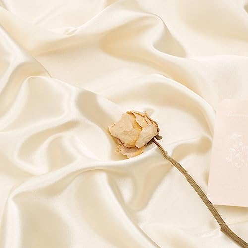 MLMW Christmas Beige Satin Fabric 6 Yards 60' Wide Silky Charmeuse Satin Fabric by The Yard Continuous Fabric for Halloween Wedding Dress, Thanksgiving Party Decorations, Sewing, Backdrop