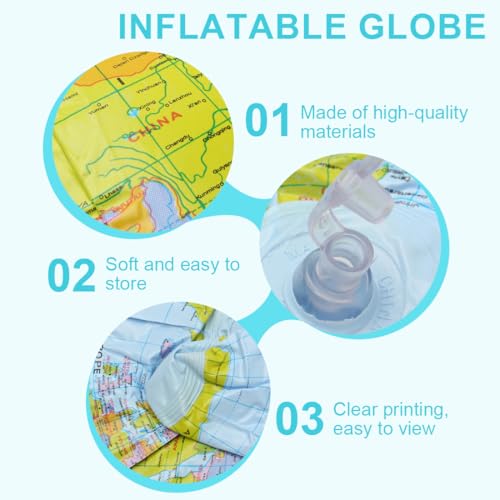 VAEIORP 1 Pcs 16 Zoll Erde Globus Weltkugel aufblasbar Geographie Weltkarte Wasserball aufblasbar für Garten Strand Pool Wissenschaft Geographie Bildung