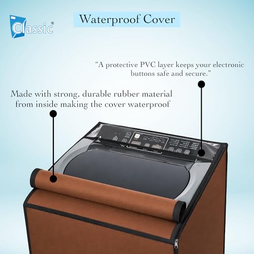 Image of Classic Top Load Washing Machine Cover Suitable For Whirlpool 360 Back Panel 8 Kg, 8.5 Kg, 9 Kg, 9.5 Kg, 10 Kg, Waterproof & Dustproof (66cmsX63cmsX106cms, Brown)
