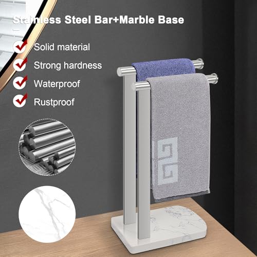 Foto de NearMoon Toallero de mano con base de mármol equilibrada, anillo de toalla de acero inoxidable SUS304 en forma de L, toallero de mano independiente para baño, encimera de cocina (doble varilla de (imagen 4)