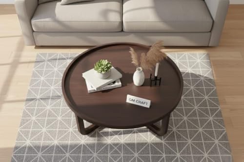 Image of Sheeshsam Wooden Center Coffee Table - Solid Wooden Round Coffee Table for Living Room - Tea Table Teapoy Center Piece for Home Sofa Round Center Table for Living Room (Walnut, Kyle1)
