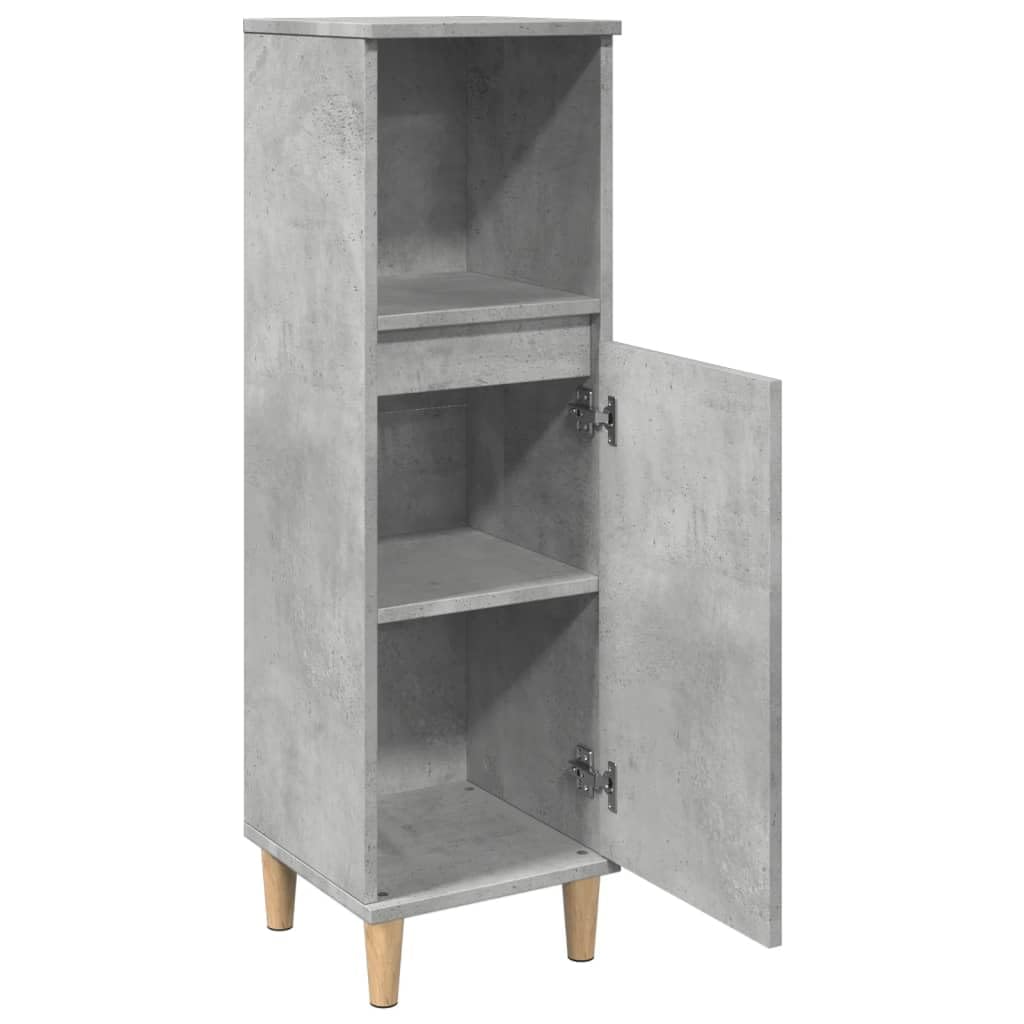 Szafka łazienkowa betonowa szara, 30 x 30 x 100 cm, materiał drewnopochodny, szafka łazienkowa z drzwiami, regał, drewniane nogi, wolnostojąca, do przechowywania