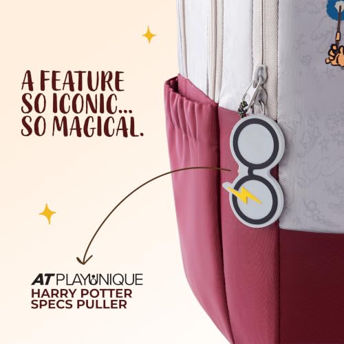 Image of Harry Potter x American Tourister Hogwart Illustration Backpack | 33L School Bag for Girl and Boy | Multiple Compartment |AT Playunique - Harry's Specks Charm Puller | Beige | 1 Year Global Warranty