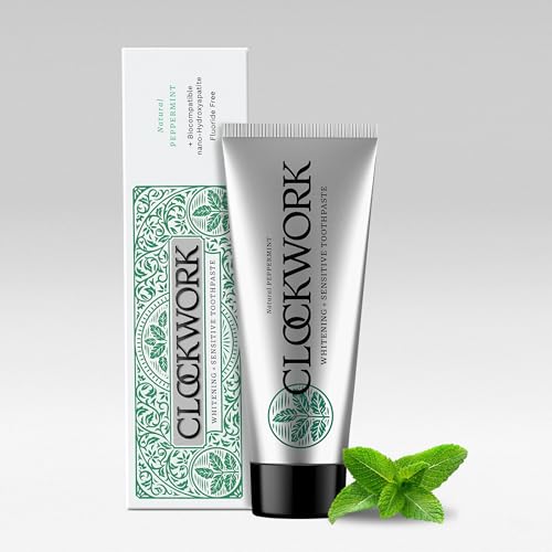 Image of Clockwork Nano-Hydroxyapatite (nHAP) Toothpaste with 10% HydroXy & 10% Xylitol - Enamel Repair, Anti Cavity & Remineralizing | Fluoride Free, SLS Free | Sensitive Teeth Whitening | Natural Premium Oral Care | Peppermint 100g