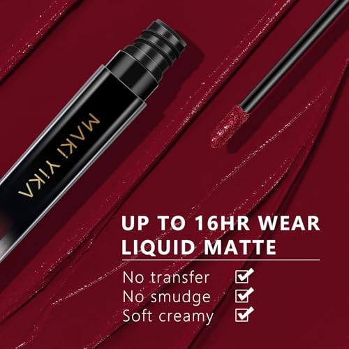 Image of MAKI YIKA 2Pc Matte Liquid Lipstick Set Burgundy Red Lipsticks Long Lasting