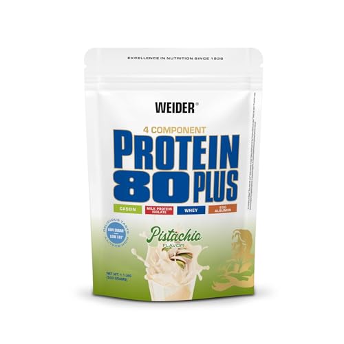 Weider - Protein 80 Plus - 4-Komponenten Protein Pulver - Hoher Proteingehalt mit 80% Eiweiß - Cremige Shakes mit Calcium & Vitamin B6-500g - Pistazie