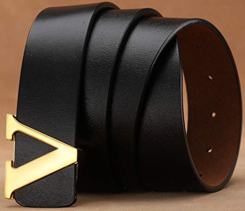 Men's Classic Gold/Silver V-Buckle Design Soft Calfskin Belt4