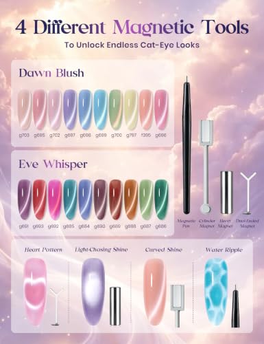 Image of Beetles Sky Symphony Cat Eye Gel Nail Polish Kit, 20 Colors, 15ml Each | With Base Coat Glossy and Matte Top Coats, Cuticle Oil, Swatch Card and 4 Magnets, Soak Off UV Manicure Cat Eye Set