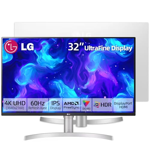 Image of LG 32 inch Ultrafine 4K UHD Monitor, IPS Panel, AMD FreeSync, HDR10, 95% DCI-P3, Flicker Free, Dual Controller, 1 x DisplayPort, 2 x HDMI, 3-Side Borderless, Tilt /Height Adjustment Stand, White