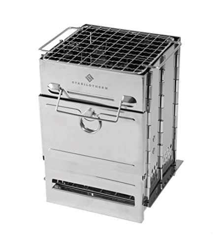 STABILOTHERM Edelstahl Holzkohlegrill, Camping, Outdoor, faltbar, sehr stabil und platzsparend