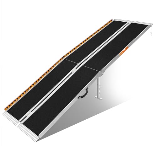 FACHNUO 10 Feet Portable Wheelchair Ramp Non-Skid Aluminum Handicap Ramps Folding Threshold Wheel Chair Ramp for Home Steps Stairs Entry Threshold Doorways 800LBS Capacity