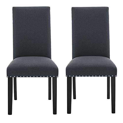 Moxeay Fabric Dining Chairs Set of 2, Upholstered Dining Chairs with Nailhead Trim, Parsons Dining Chairs Kitchen Chairs High Back Dining Room Chairs Side Chairs for Kitchen Dining Room (2, Dark Grey)