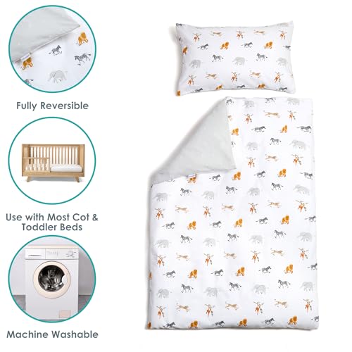Clair de Lune Jungle Dream Reversible Cot Bed Duvet Cover and Pillowcase Set 120 x 150 cm , White/Grey - Image 4