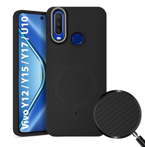 Image of LIRAMARK Rugged Carbon Fibre TPU Armor Silicone Back Cover Case for Vivo Y12 / Y15 / Y17 / U10
