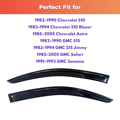 Image of KPY Rain Guards Fit for 1982-1990 Chevrolet S10 /GMC S15, 1983-1994 S10 Blazer /S15 Jimmy, Out-Channel Window Visors Vent Wind Deflectors 2PC, 1985-2005 Chevy Astro /GMC Safari, 1991-1993 GMC Sonoma