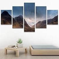 SIGNWIN 5 Panel Canvas Wall Art Sunset in The Mountains for Home Decorations Ready to Hang - 60