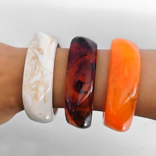 Acrylic Chunky Bangle Bracelets for Women 3 Pcs Colorful Square Resin Bangle Irregular Punk Acrylic Bracelet Geometric Wide Wristband Bracelets Fashions Statement Jewelry Set2